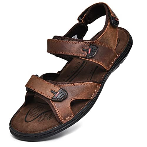 ArcBrothers Men's Premium Leather Sandals - Classic Roman Style Open Toe Sandals - Cushioned Heel, Non-Slip & Sturdy Support - Image 1