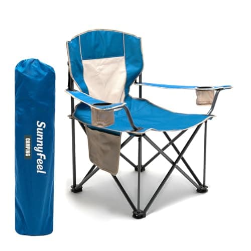 SUNNYFEEL Camping Chairs for Adults, Oversized Camping Chair Heavy Duty 500LBS, Portable Lawn Chair with Cup Holder, Side Pocket&Bag for Outdoor Camping/Beach/Picnic/Fishing, Blue - Image 1