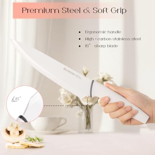 Astercook Knife Set with Block and Sharpener, 22 Piece Kitchen Knife Set Dishwasher Safe, Space-Saving Clear Knife Block with Knives for Everyday Home Cooking White - Thumbnail 5