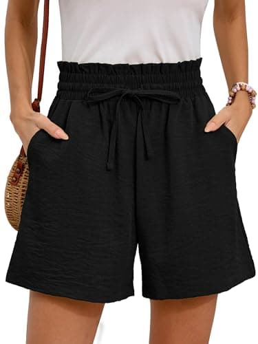 Moodclo Summer Casual Shorts Black 2X-Large with Pockets Loose Fitting 2026 Clothes High Waisted Wide Leg Drawstring Beach Vacation Trendy Outfits - Image 1