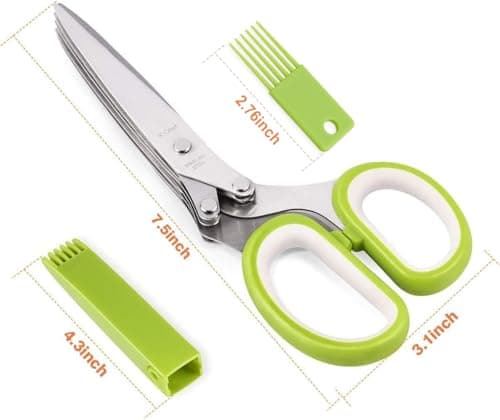 Herb Scissors, X-Chef Multipurpose 5 Blade Kitchen Herb Shears Herb Cutter with Safety Cover and Cleaning Comb for Chopping Basil Chive Parsley (Green) - Thumbnail 2