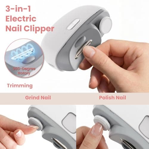 Electric Nail Clipper, Upgraded Electric Nail File with Adjustable Speeds, Automatic Nail Trimmer with LED Light & Storage, Safe for Baby Kids Adults Seniors, Gifts for Women Men Mom Senior - Thumbnail 2