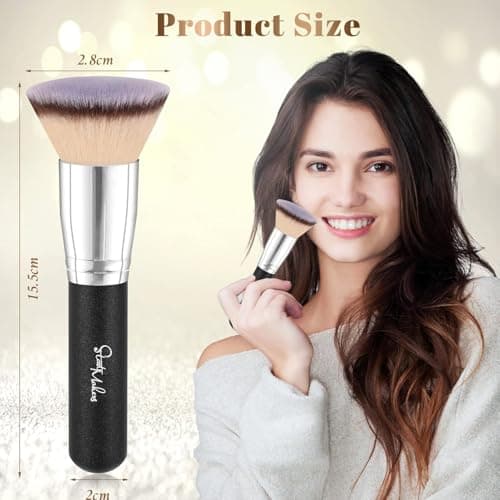 Flat Top Kabuki Foundation Brush, Makeup Brushes Foundation Brush for Liquid Makeup Blending Mineral Cream Powder Buffing Stippling Flawless Face Brush (Black) - Thumbnail 6
