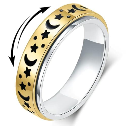 MHWTTY Anxiety Ring for Women Fidget Toys Adults Moon Star Fidget Ring Stainless Steel Spinner Rings Gift for Women Men Gold Size 9 - Image 1