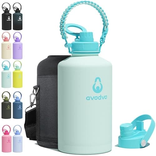 avodvo 1 Gallon Water Bottle with 2 Lids (2-in-1 Straw & Spout Lid, Magnetic Lid), Insulated Water Bottle with Strap, Stainless Steel Water Bottle for Hiking, Gym, Travel, BPA-Free, Green - Image 1