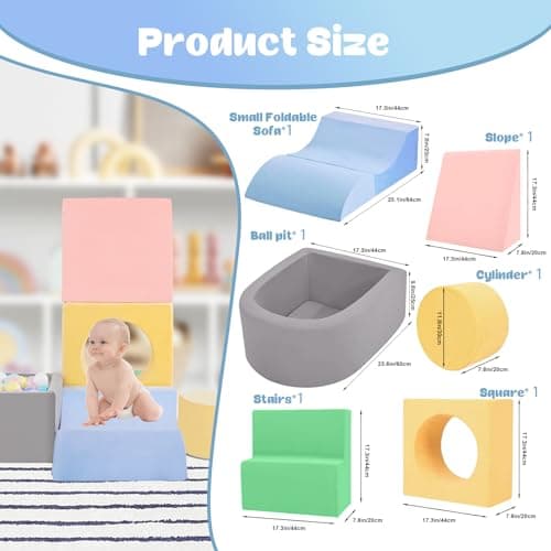 CAMELUS Climbing Toys for 1 Year Old, Foam Baby Climbing Blocks with Ball Pit for Toddlers, 6-Piece Soft Play Set, Indoor Climb Crawl Activity Play, Birthday (Balls not Included) - Thumbnail 3