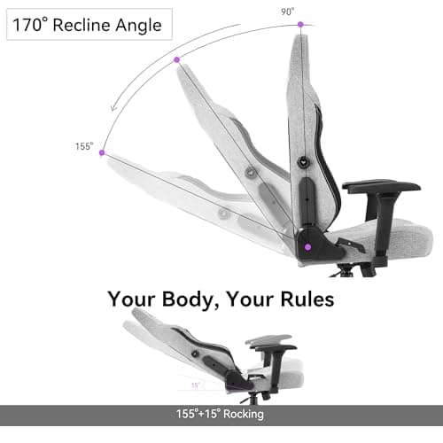 VENTUVIBE Gaming Chair - High Back Ergonomic Computer Chair with Lumbar Support, Video Game Chair-4D Adjustable Armrests,170° Reclining & 320lb Capacity,Fabric,Gray - Thumbnail 5