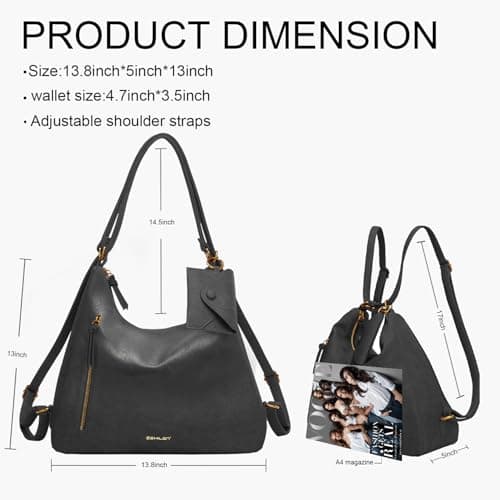 Women Hobo Bag Faux Leather Tote Handbags, Black - Thumbnail 3