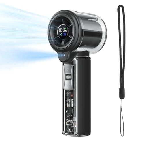 COKUNST Handheld Fan with Mist Spray, 1-100 Speed Toggle Button & LED Digital Display, 3000mAh USB Rechargeable, 16000 RPM Turbo Mini Fan for Travel Outdoor Camping Makeup Home Office – Black - Image 1