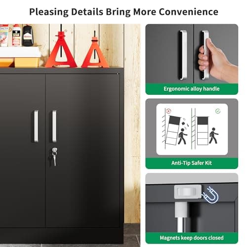 Tivostaral Metal Garage Storage Cabinet with Doors and Adjustable Shelves, 35.4" Locker Organizer Steel Garage Cabinets, Lockable File Cabinet for Home, Office, Warehouse, Tools - Thumbnail 6