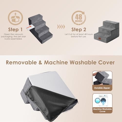 EHEYCIGA Dog Stairs for Small Dogs 13.5" H, 3-Step Dog Steps for Couch Sofa and Chair, Pet Steps for Medium Cats, Non-Slip Balanced Pet Ramp Indoor, Grey - Thumbnail 6