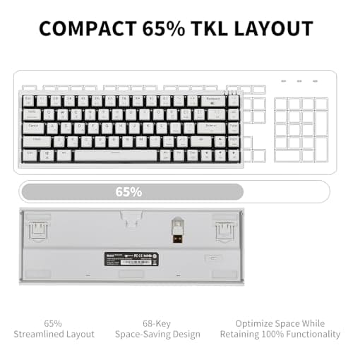 Hexgears X1 Pro Wireless Mechanica Keyboard, Tri-Mode Bluetooth/2.4G/USB-C, Hot-Swappable Clicky Switch Gaming Keyboard, Mini Compact White Backlit Keyboards with Wrist Rest - White - Thumbnail 6