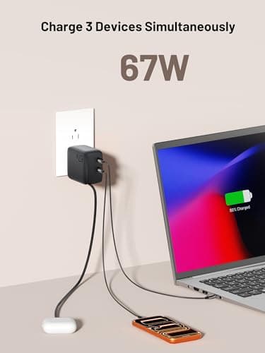 Omnibar USB C Retractable Wall Charger, 67W Max 3 in 1 GaN Fast Charging Block with Foldable Plug, Compact PD PPS USB C Charger Block for iPhone 17/16/15, Samsung Galaxy S26/S25, iPad, MacBook Air/Pro - Thumbnail 3