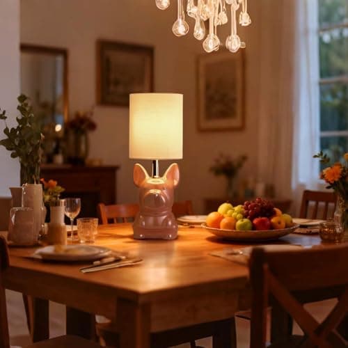 EOEYYOYB Set of 2 Ceramic Table Lamp, Puppy Shape Desk Lamp Cute Bedside Lamp for Nightstand, Living Room, Bedroom, Gifts for Kids Girls, 4W LED Bulb Included, Pearl - Thumbnail 4