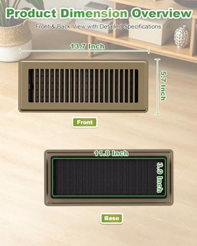 Floor Register 4 x 12, 4 Pack – Brown, Heavy-Duty Steel Vent Covers for Home Floor with Adjustable Airflow Control Lever, Rust-Resistant & Quiet Operation – Ideal for HVAC Systems - Thumbnail 6
