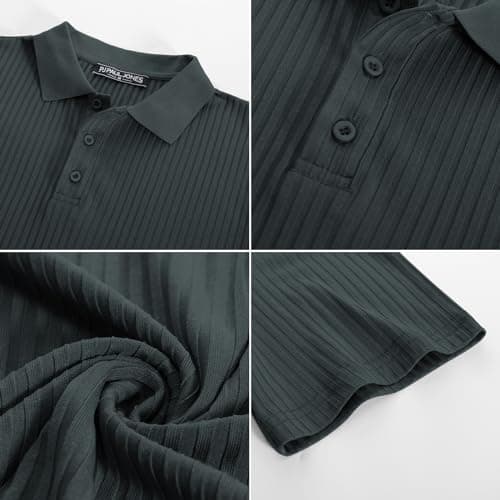 Men's Polo Shirts Short Sleeve Classic Textured Polo Sweaters Italian Knitwear Dark Gray XL - Thumbnail 6