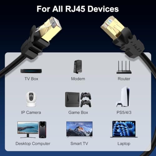 J&D Cat 8 Ethernet Cable, High Speed 40 Gbps 2000 Mhz 26AWG with Gold Plated RJ45 Connector, S/FTP Network Cord Compatible for Gaming PC PS5 Xbox Modem Router, 20 ft - Thumbnail 5