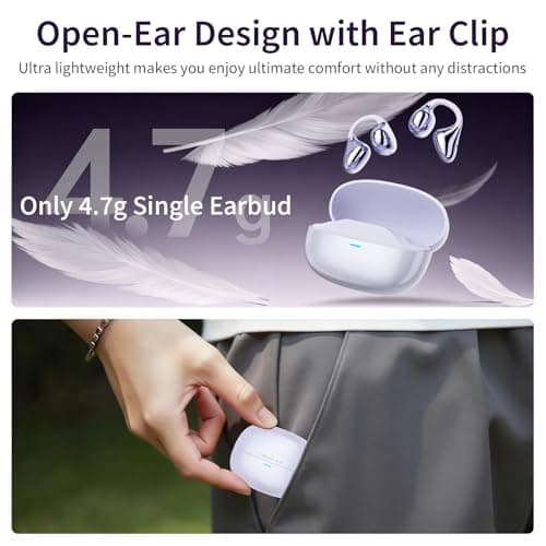 TANALAZ Open Ear Earbuds I5, Bluetooth 6.0 Headphones for Gym & Running, IPX5 Sweatproof, 36H Playtime, Secure Clip-On Fit for Work & Sports (6-Midnight Purple) - Thumbnail 3