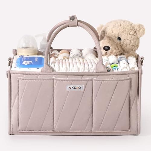 VKSAO Diaper Caddy Organizer – Portable Storage Basket with Shoulder Strap & Stroller Hooks, Splashproof Quilted Nursery & Car Tote, Gender Neutral Gift for Baby Shower, Smoky Gray - Image 1