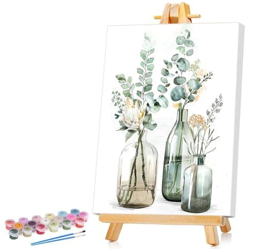 Ginkko Framed Paint by Numbers Kit for Adults Beginner & Kids Ages 8-12, Without Easel, Easy Acrylic on Canvas 8x12 inch with Paints and Brushes, Bottle Flower for Home Wall Decor Gift - Image 1
