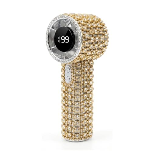 Portable Handheld Turbo Fan - Fashion Full Diamond 1800mAh USB Rechargeable Personal Battery Operated Mini Small Pocket Mini Fan for Travel/Outdoor/Vacation/Beach/Outdoor Activities (D-Gold)