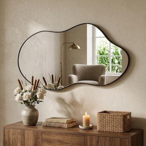 potijo Irregular Wall Mirror 20×36 Inch Wall Mirrors Decorative Black Modern Asymmetrical Abstract Mirror for Bathroom Bedroom Living Room Entryway Hallway