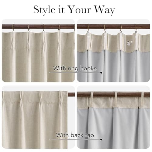 NICETOWN PRO 100% Blackout Beige Curtains for Living Room, Pinch Pleated Linen Blend Window Treatments Thermal Drapes Sound Dampening for Bedroom, W40 x L108, 2 Panels - Thumbnail 2