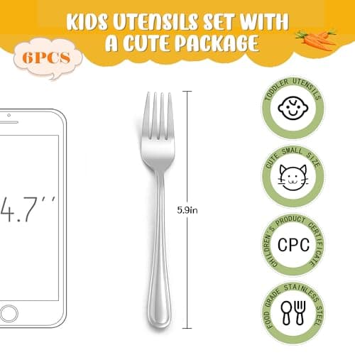 LIANYU 6-Piece Toddler Utensils Forks, Kids Silverware Forks for 2-10 Year Old, Children Cutlery Flatware Set, Kids Child Utensils for Home Preschools, Dishwasher Safe - Thumbnail 5