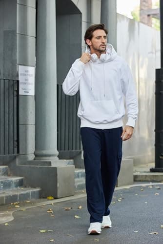 Deyeek Mens Sweat Pants Cargo Sweats for Men Baggy Cargo Sweatpants Open Bottom Gym Joggers Men's Athletic Pants with Pockets Navy Blue - Thumbnail 6