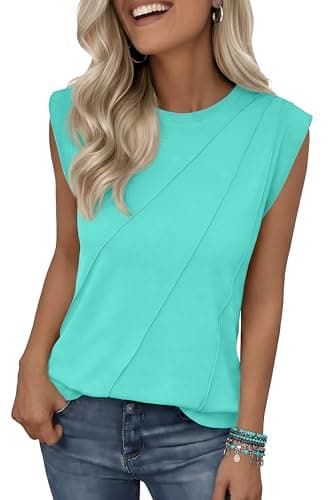 JINKESI Cap Sleeve Tops for Women Summer Top Casual Basic Tee Shirts Loose Tank Tops 2026 Vacation Outfits Lake Green-XL - Image 1