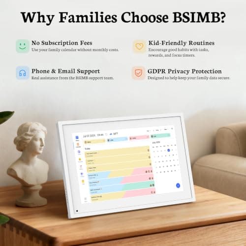 BSIMB 10.1 Inch Digital Calendar - Chore Chart, Meal Planner, Rewards System, Photo Display, Smart Electronic Calendar Touchscreen Interactive Display for Family Schedules Seamless Scheduling White - Thumbnail 3