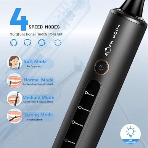 Tooth Polisher with Remineralization Gel, USB Rechargeable Teeth Whitening Kit for Cleaning and Whitening, 6 Polishing Pastes, 5 Brush Heads, LED Light, Travel Case, 4 Speeds, Easy at-Home Dental Care - Thumbnail 2