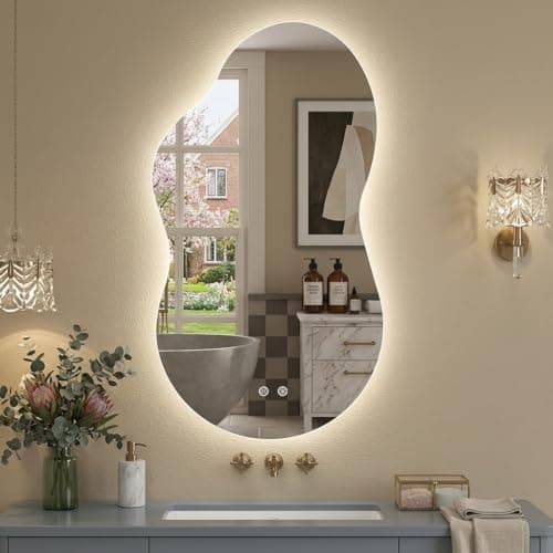 Irregular LED Mirror with Lights 40x24 Inch Backlit Asymmetrical Bathroom Mirrors for Wall Cloud Lighted Vanity Mirrors Shatterproof, Anti-Fog, Dimmable, 3 Colors (Horizontal/Vertical) - Thumbnail 2
