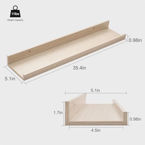 Modcraft 36 Inch Oak Floating Shelves with Lip, Extra Long Wall Mounted Picture Ledge, Large Rustic Farmhouse Wall Shelf for Gallery Wall & Living Room, Display Shelf for Photos Frames Books, Set of 2 - Thumbnail 3