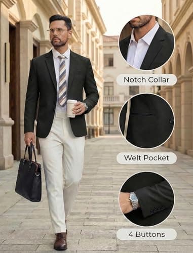Vssjavun Mens Casual Sport Coats Slim Fit 2 Button Lightweight Suit Jacket Dinner Sport Blazer Jacket Black - Thumbnail 4