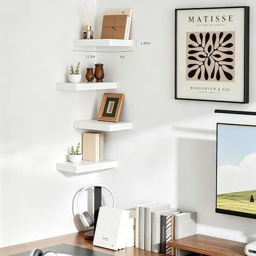 Mifurn Floating Shelves for Wall White Shelves Bathroom, Bedroom and Living Room, Wall Shelves & Book Shelf, Hanging Shelf, Modern Wooden Wall-Mounted Small Floating Shelf, 12x7x1.5 in, Set of 2 - Thumbnail 6