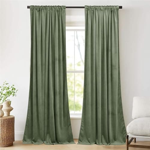 NICETOWN Sage Green Blackout Velvet Curtains 96 inches Long 2 Panels (52-inch Wide), Farmhouse and Sleek Velvet Drapes and Curtains for Doorway, Office, Dorm - Thumbnail 3