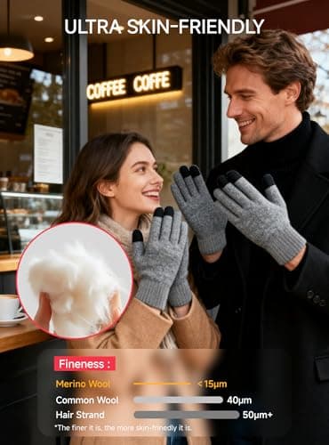 TRENDOUX Cashmere Warm Gloves - Women's Men's Cold-Weather Gloves, Stretchy Premium Fit for Ladies Girl Outdoor Activities Dark Gray M - Thumbnail 3