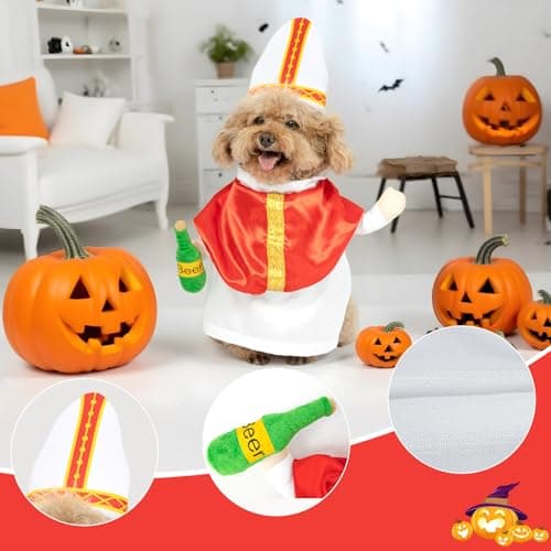 NACOCO Halloween Dog Pope Costume - Pet Cosplay Clothes Cat Special Outfit Apparel Pope Hat Adjustable Puppy for Pet Parties Small Medium and Large Dogs(Red Pope, S) - Thumbnail 3