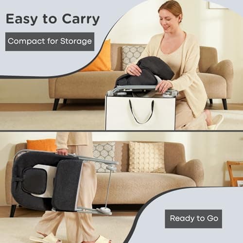 HKAI Rocking Baby Bouncer with Canopy, 2-Mode Rocking & Rolling Infant Seat, Portable Baby Chair for 0-18 Months, Grey - Thumbnail 4