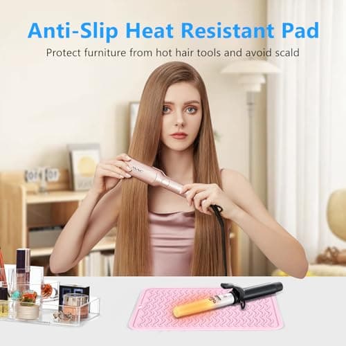 Quccefods Heat Resistant Mat Oversize Curling Iron Mat Silicone Hot Hair Tools Mat for Hair Straightener,Flat Irons,Hair Styling Tools Countertop protection Portable Travel Mat 14.2" x 11" - Thumbnail 2