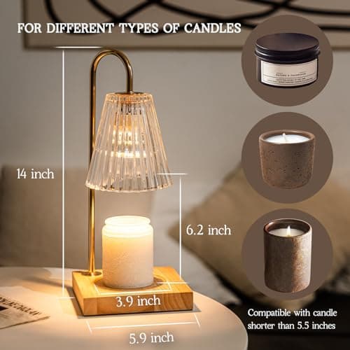 Marycele Candle Warmer Lamp with Timer, Vintage Amber Nightstand Candle Warming Lamp for Home Room Decor, Dimmable Wax Warmer for Jar Candles, Wedding Registry Gifts for Women Couples 2025 - Thumbnail 5