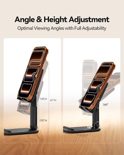 2 Pack Cell Phone Stand for Desk, iPad Stand [Height Adjustable & Upgraded Stable Base] Foldable & Non-Slip Silicone Pad Phone Holder, iPhone Stand for All Smartphones, iPad | Office Desk Accessories - Thumbnail 3