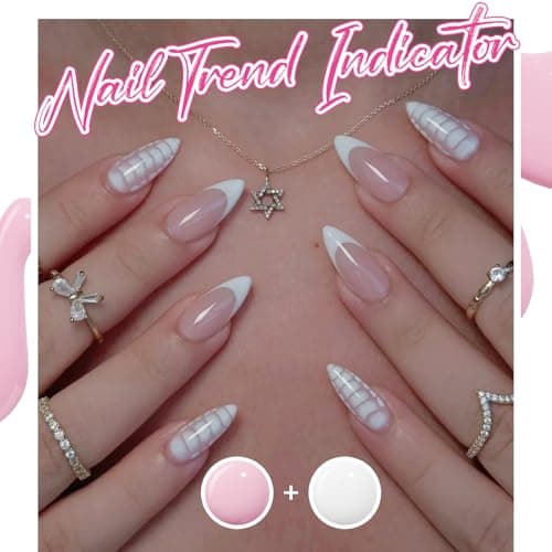 modelones French Manicure Tip Gel Polish Set, 2Pcs 15ML White Nude Pink Gel Nail Polish Jelly Milky Pink White Colors Soak Off U V LED Classic French Nail Kit for DIY at Home Salon for Women - Thumbnail 2