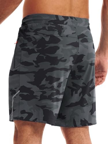 3rd hill Men's 7 inch Running Shorts with Zipper Pockets Quick Dry Athletic Gym Workout Shorts Lightweight Grey Camo L - Thumbnail 2