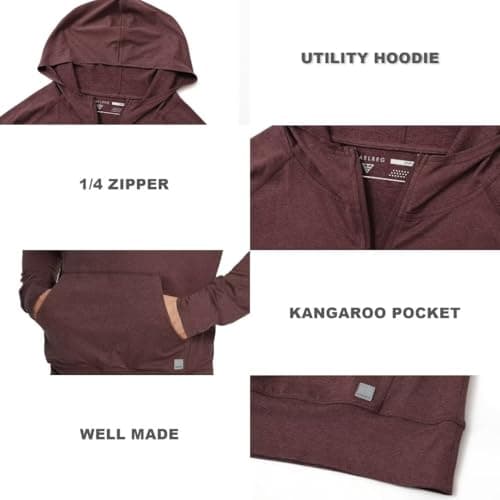 M MAELREG Men's Fashion Hoodies & Sweatshirts Kangaroo Pocket Performance Golf Hooded Quarter Zip Pullover Men Brick Heather - Thumbnail 5
