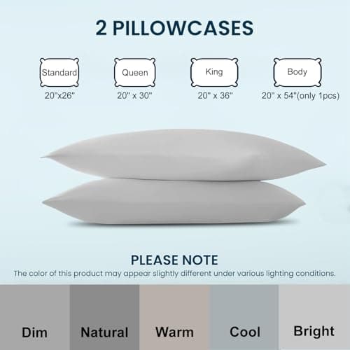 LOVSTOY Cooling Pillow Cases Set of 2,Standard Size Cool Pillowcases for Hair Skin and Hot Sleepers, Soft Silky Summer Pillow Cover with Envelope Closure, Grey, 20"x26" - Thumbnail 6