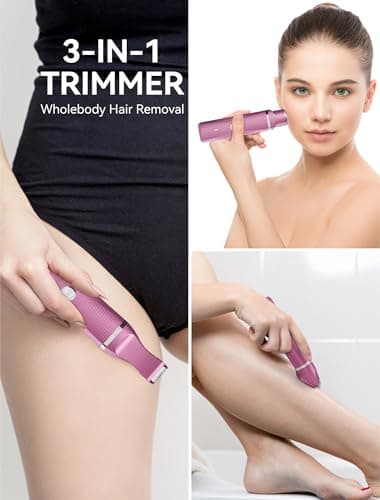 Pubic Hair Trimmer for Women-Unibono Bikini Trimmer, Replaceable 3-in-1 Electric Razors for Women, Electric Shaver in Poweverful Motor, Waterproof Personal Trimmer for Body Hair (Rose Red, RR-1) - Thumbnail 2