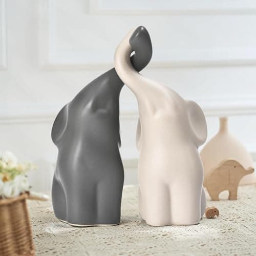 Boobezeen Elephant Statues Home Decor Small Figurines Home Ceramic Decor Sisterhood Elephant Ornament for Living Room House Shelf Table Vanity Entryway DéCor - Thumbnail 3