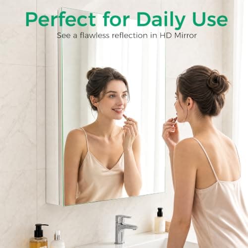 BROBIG 20 x 26 Medicine Cabinet Mirror, Moisture-Proof Aluminum Bathroom Medicine Cabinet with Mirror, Bathroom Mirror Cabinet with Adjustable Shelves, DTC Hinges, Recessed/Surface-Mounted - Thumbnail 3